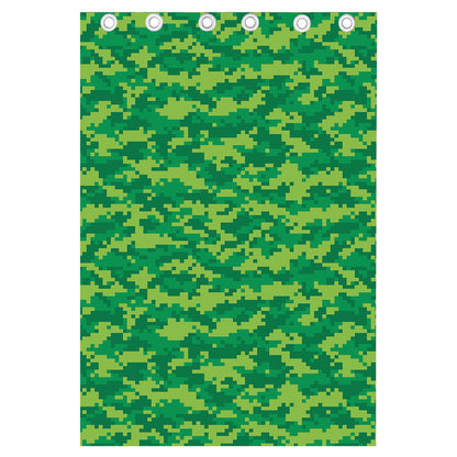 Green Digital Camo Pattern Print Curtain
