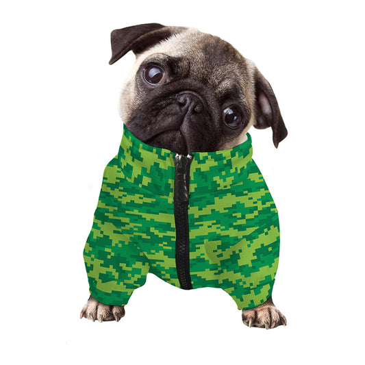 Green Digital Camo Pattern Print Dog Zip Up Jacket