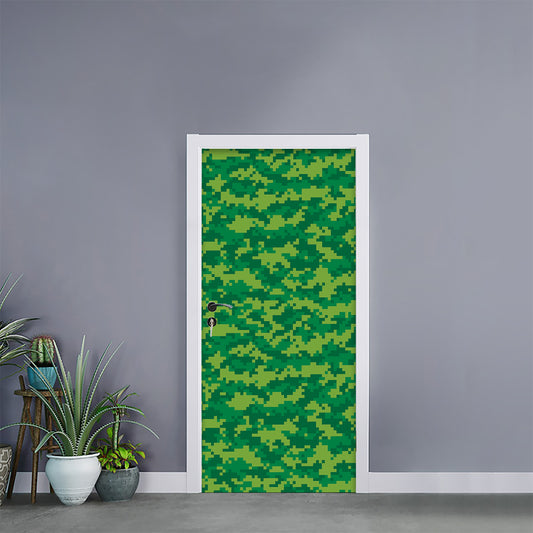 Green Digital Camo Pattern Print Door Sticker