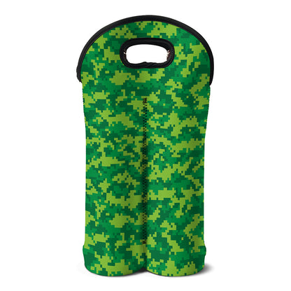 Green Digital Camo Pattern Print Double Neoprene Wine Tote