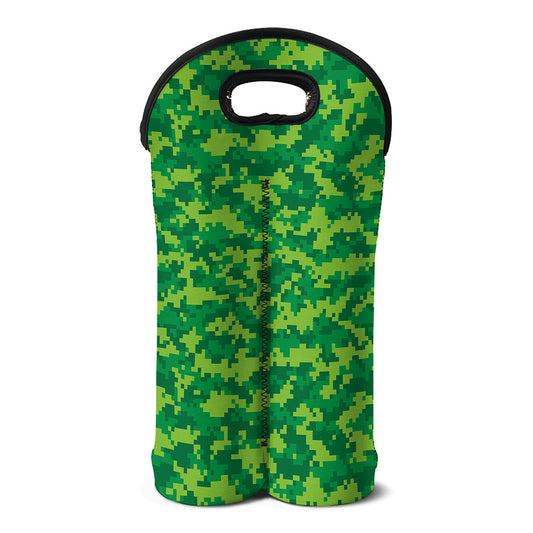 Green Digital Camo Pattern Print Double Neoprene Wine Tote