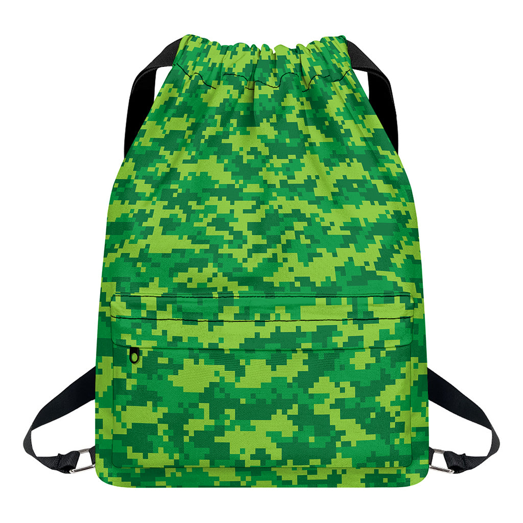 Green Digital Camo Pattern Print Drawstring Backpack