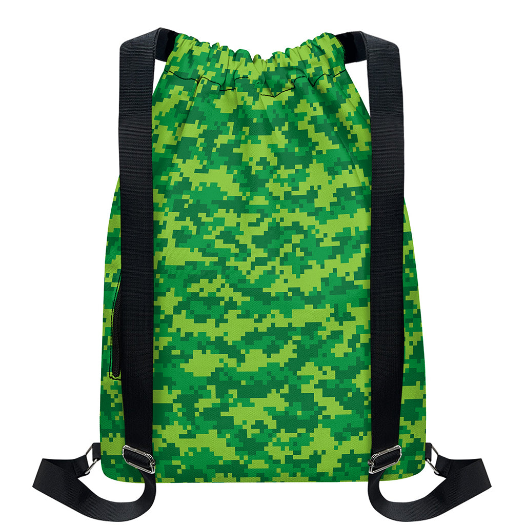 Green Digital Camo Pattern Print Drawstring Backpack