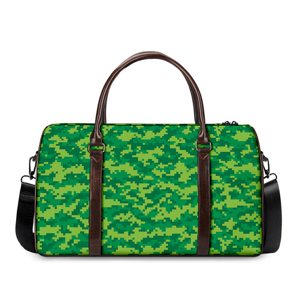 Green Digital Camo Pattern Print Duffle Bag