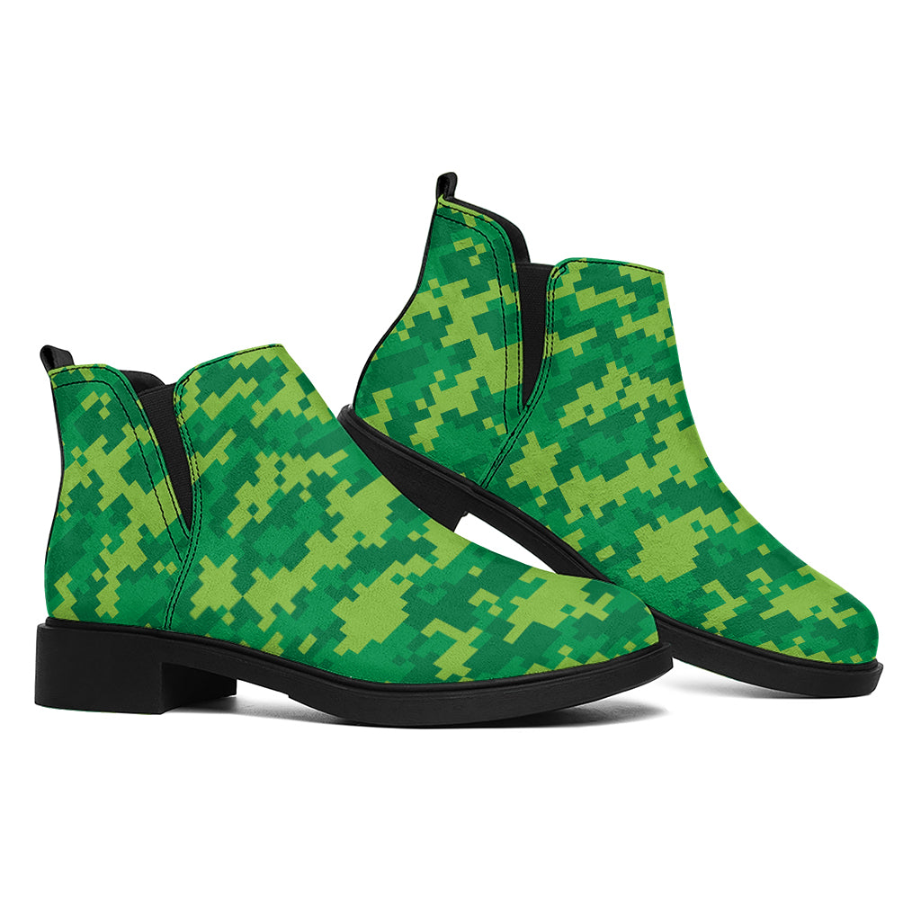 Green Digital Camo Pattern Print Flat Ankle Boots