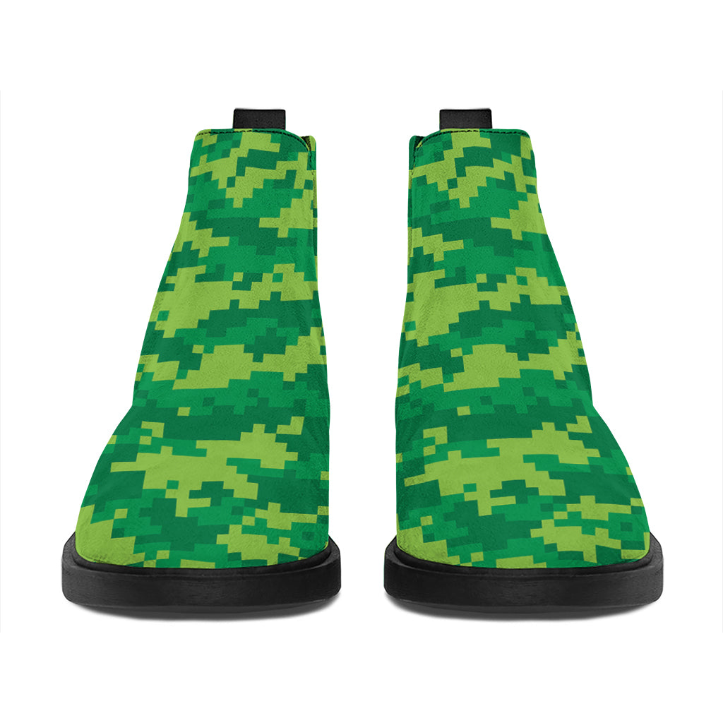 Green Digital Camo Pattern Print Flat Ankle Boots