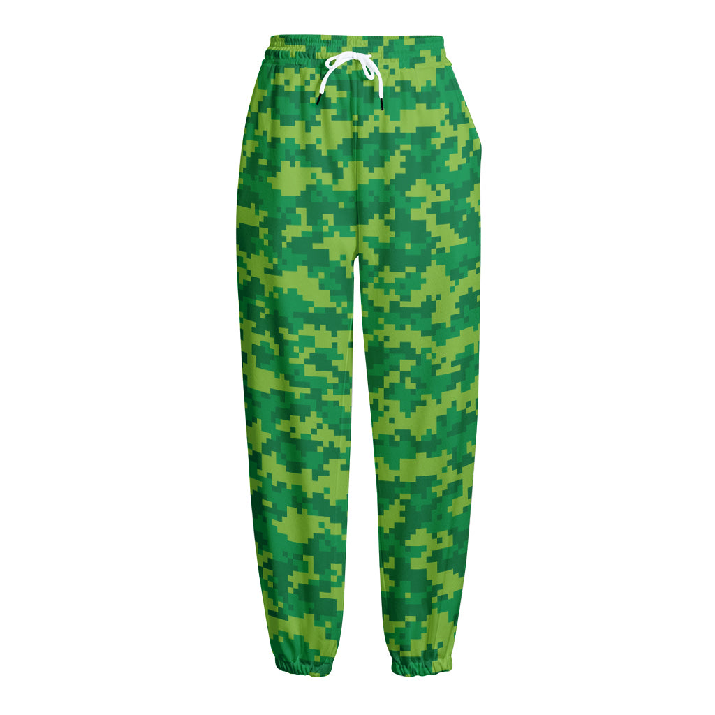 Green Digital Camo Pattern Print Fleece Lined Knit Pants