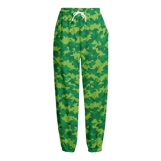 Green Digital Camo Pattern Print Fleece Lined Knit Pants