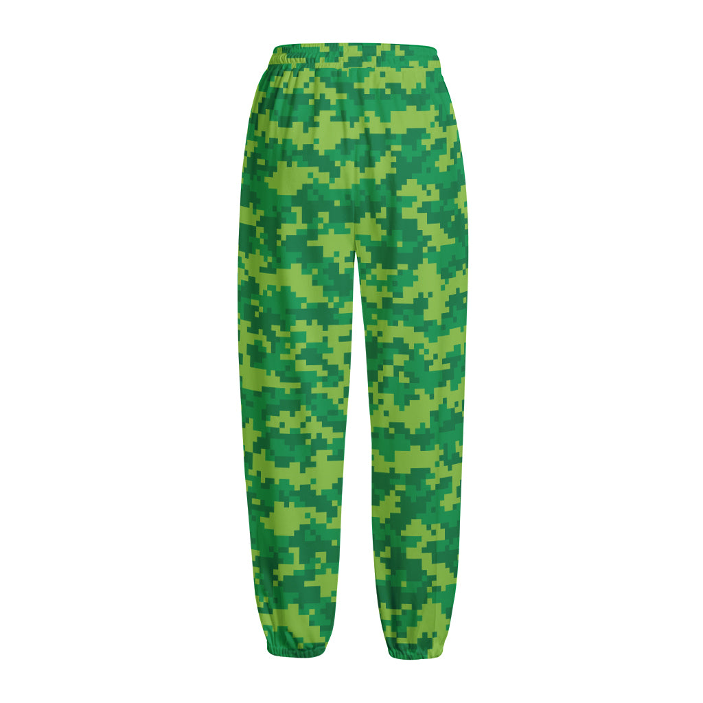 Green Digital Camo Pattern Print Fleece Lined Knit Pants