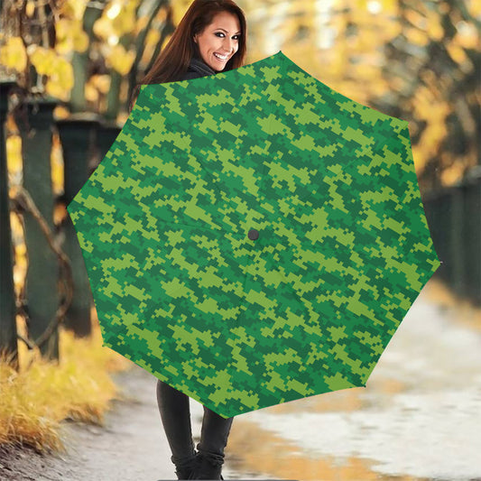 Green Digital Camo Pattern Print Foldable Umbrella