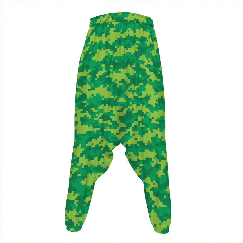 Green Digital Camo Pattern Print Hammer Pants