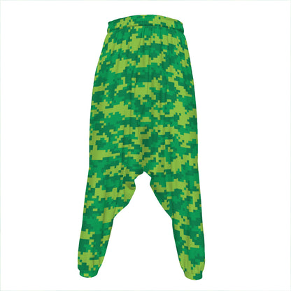 Green Digital Camo Pattern Print Hammer Pants