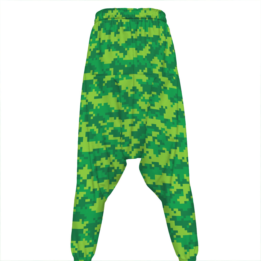 Green Digital Camo Pattern Print Hammer Pants