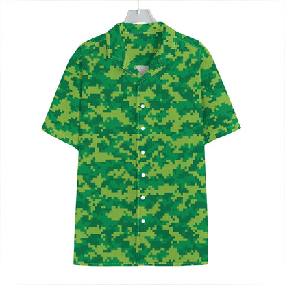 Green Digital Camo Pattern Print Hawaiian Shirt