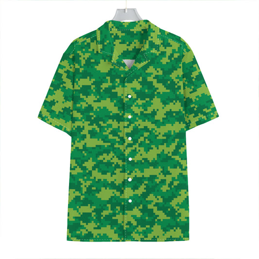 Green Digital Camo Pattern Print Hawaiian Shirt