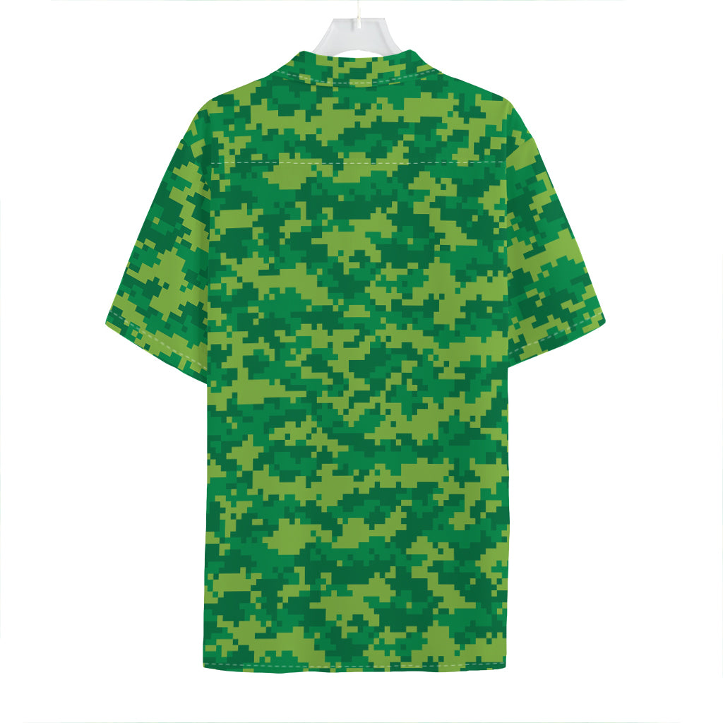 Green Digital Camo Pattern Print Hawaiian Shirt