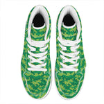 Green Digital Camo Pattern Print High Top Leather Sneakers