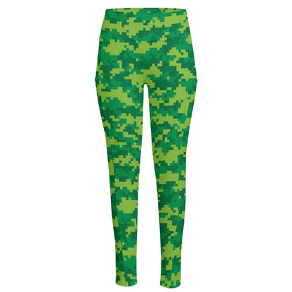 Green Digital Camo Pattern Print High-Waisted Pocket Leggings