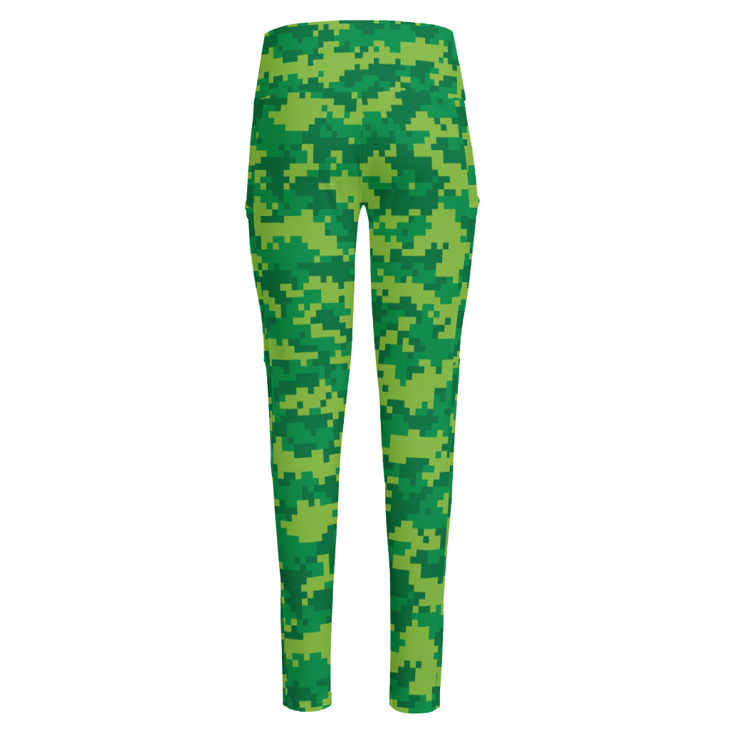 Green Digital Camo Pattern Print High-Waisted Pocket Leggings