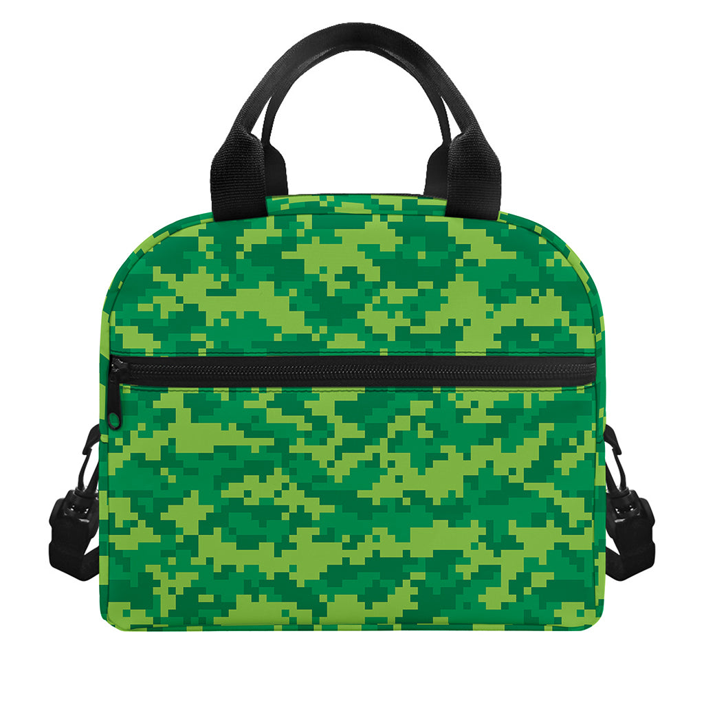 Green Digital Camo Pattern Print Insulated Lunch Bag
