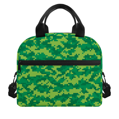 Green Digital Camo Pattern Print Insulated Lunch Bag