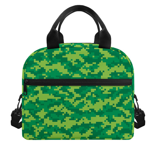 Green Digital Camo Pattern Print Insulated Lunch Bag