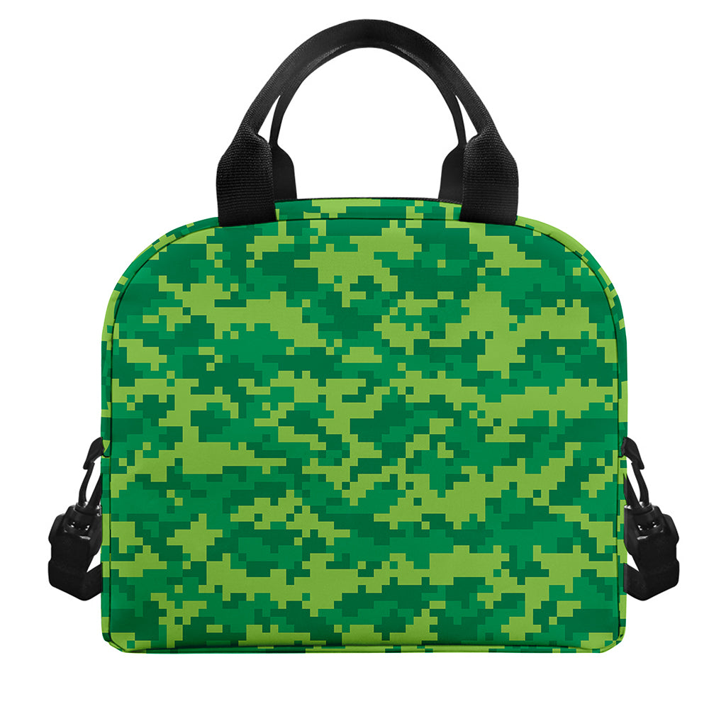 Green Digital Camo Pattern Print Insulated Lunch Bag