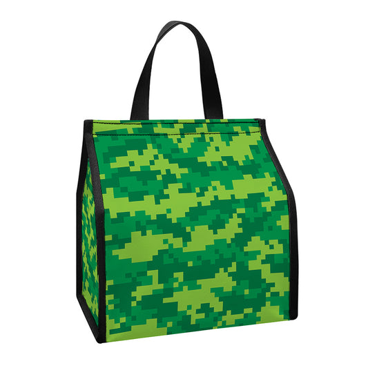 Green Digital Camo Pattern Print Insulated Lunch Tote