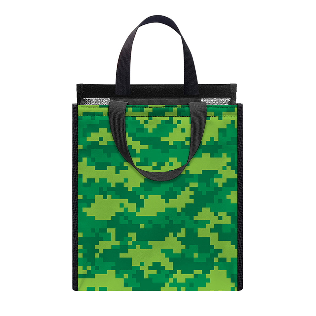 Green Digital Camo Pattern Print Insulated Lunch Tote