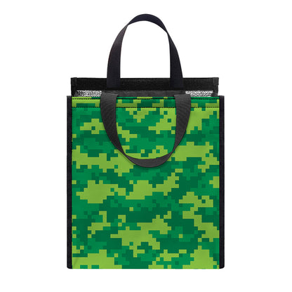 Green Digital Camo Pattern Print Insulated Lunch Tote