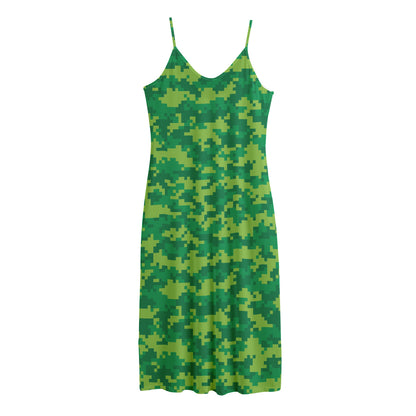Green Digital Camo Pattern Print Jersey Midi Cami Dress