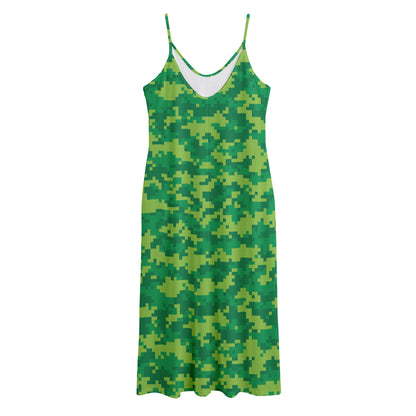 Green Digital Camo Pattern Print Jersey Midi Cami Dress