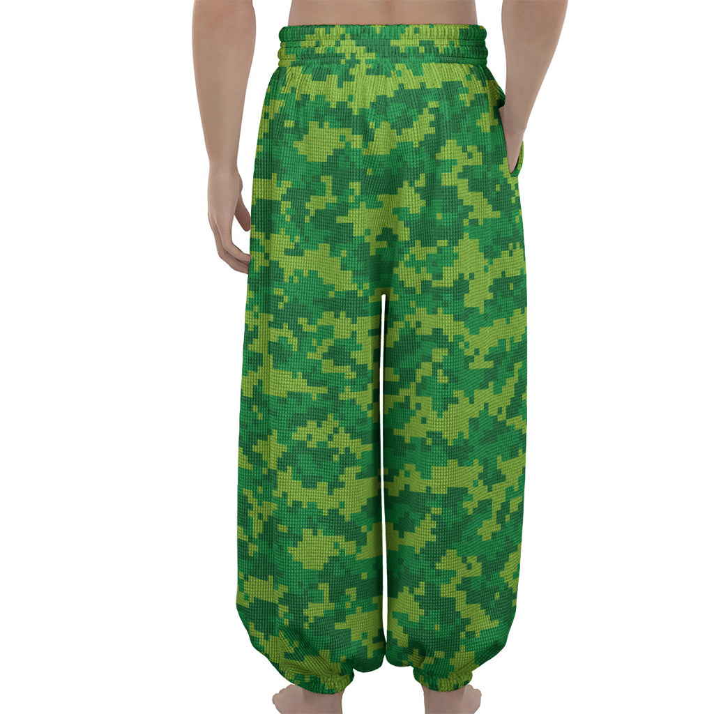 Green Digital Camo Pattern Print Lantern Pants