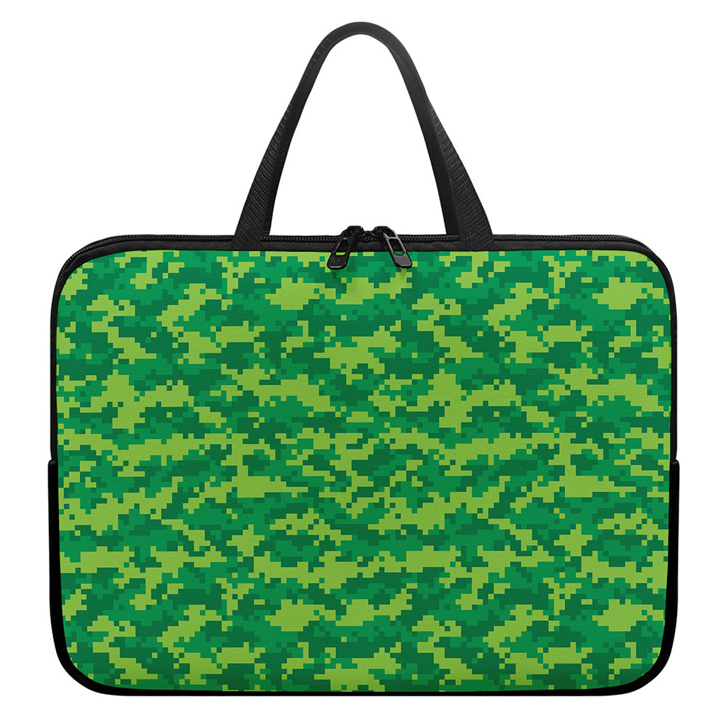 Green Digital Camo Pattern Print Laptop Sleeve With Handle
