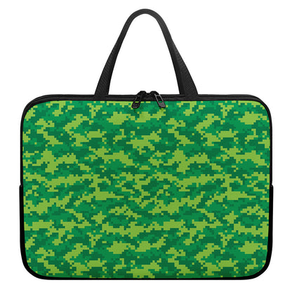 Green Digital Camo Pattern Print Laptop Sleeve With Handle