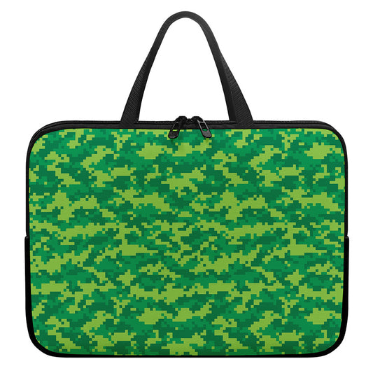 Green Digital Camo Pattern Print Laptop Sleeve With Handle