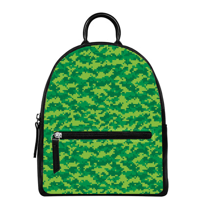 Green Digital Camo Pattern Print Leather Backpack