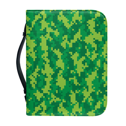 Green Digital Camo Pattern Print Leather Bible Cover