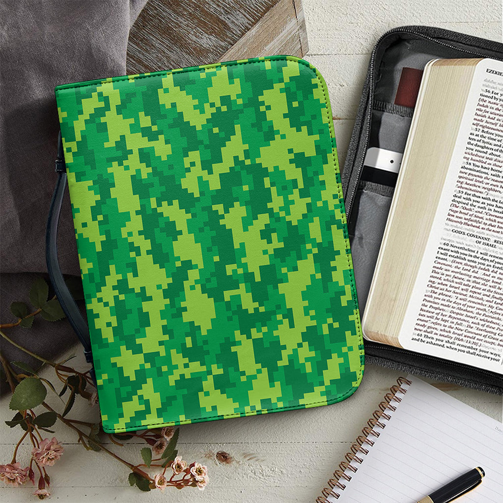 Green Digital Camo Pattern Print Leather Bible Cover