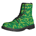 Green Digital Camo Pattern Print Lace-Up Boots