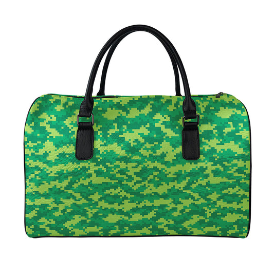 Green Digital Camo Pattern Print Leather Duffle Bag