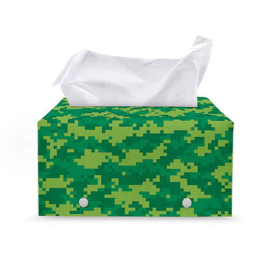 Green Digital Camo Pattern Print Leather Tissue Box Cover
