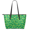Green Digital Camo Pattern Print Leather Tote Bag With Zipper