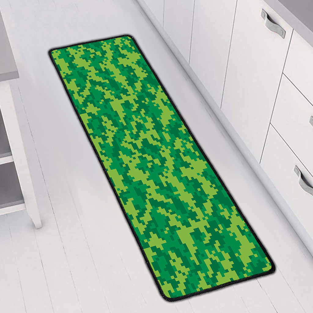 Green Digital Camo Pattern Print Long Kitchen Mat