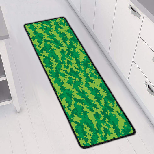 Green Digital Camo Pattern Print Long Kitchen Mat