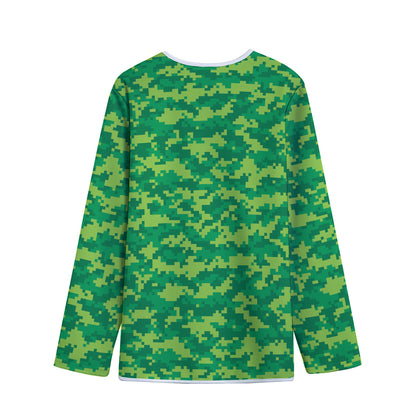 Green Digital Camo Pattern Print Long Sleeve Short Coat