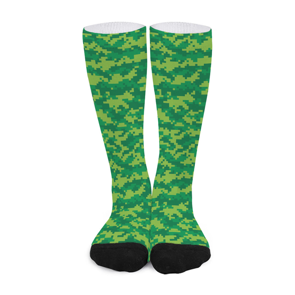 Green Digital Camo Pattern Print Long Socks