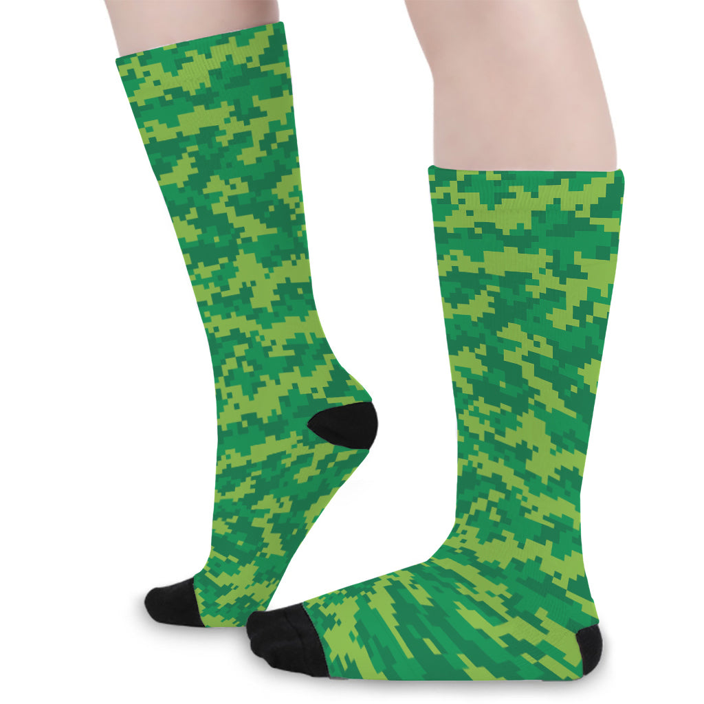 Green Digital Camo Pattern Print Long Socks