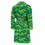 Green Digital Camo Pattern Print Men's Bathrobe