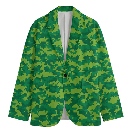 Green Digital Camo Pattern Print Men's Blazer
